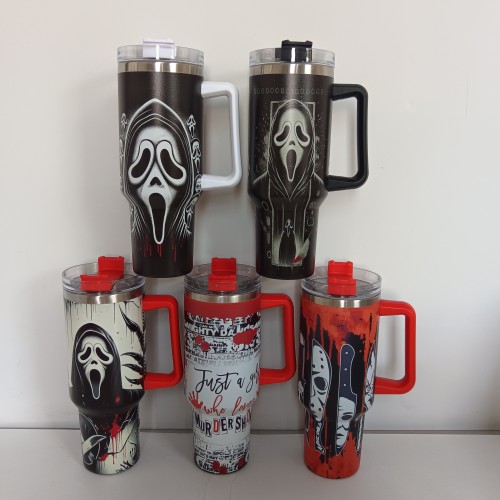 China Warehouse Ghost Printing 40oz Powder Coated tumbler Hallowmas Tumbler
