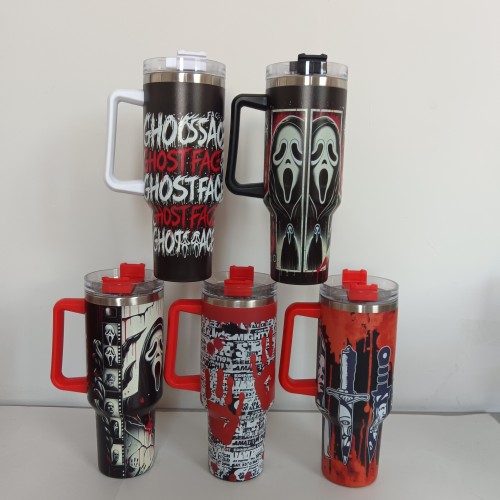 China Warehouse Ghost Printing 40oz Powder Coated tumbler Hallowmas Tumbler