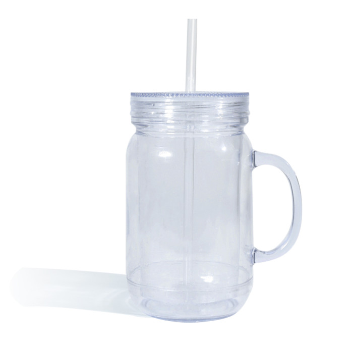 US Warehouse 20oz clear Acrylic plastic snow globe Cup with Handle and Plugs,pre-hole