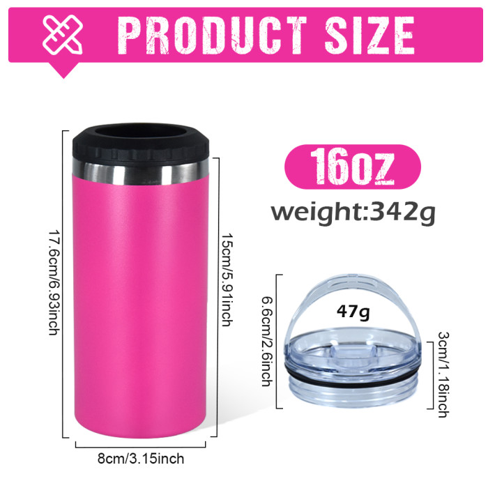 US Warehouse 16oz 4 in 1 Powder Coated Can Cooler with Opener