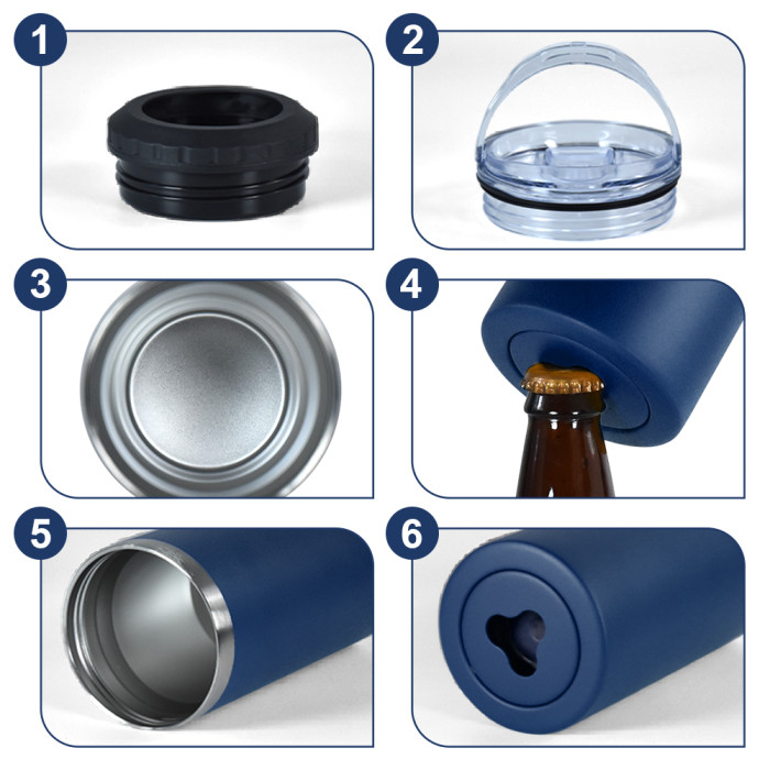 US Warehouse 16oz 4 in 1 Powder Coated Can Cooler with Opener