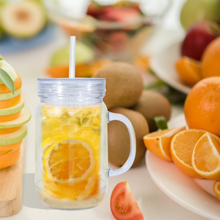 US Warehouse 20oz clear Acrylic plastic snow globe Cup with Handle and Plugs,pre-hole