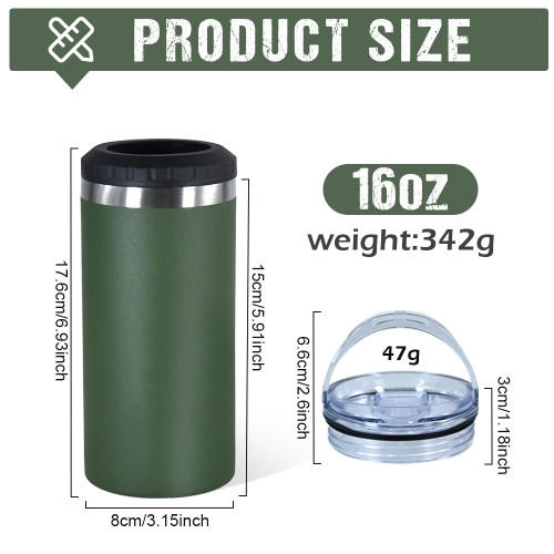 US Warehouse 16oz 4 in 1 Powder Coated Can Cooler with Opener