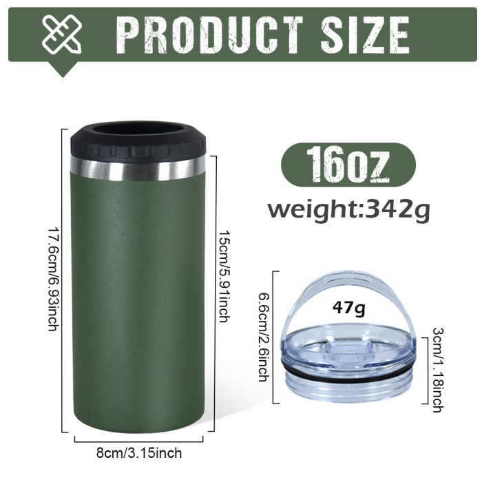 US Warehouse 16oz 4 in 1 Powder Coated Can Cooler with Opener