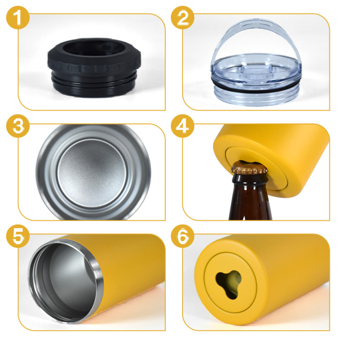 US Warehouse 16oz 4 in 1 Powder Coated Can Cooler with Opener