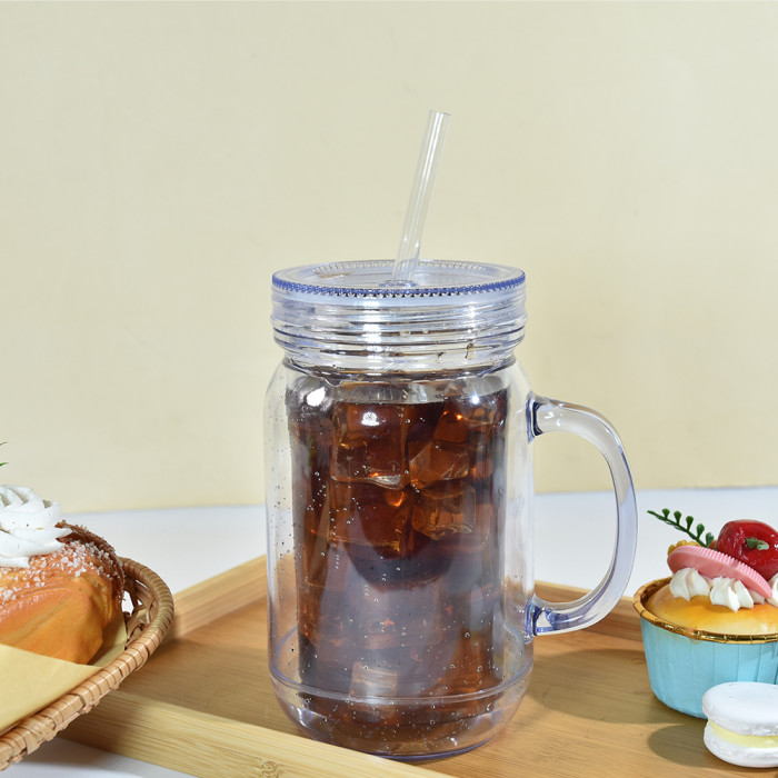 US Warehouse 20oz clear Acrylic plastic snow globe Cup with Handle and Plugs,pre-hole