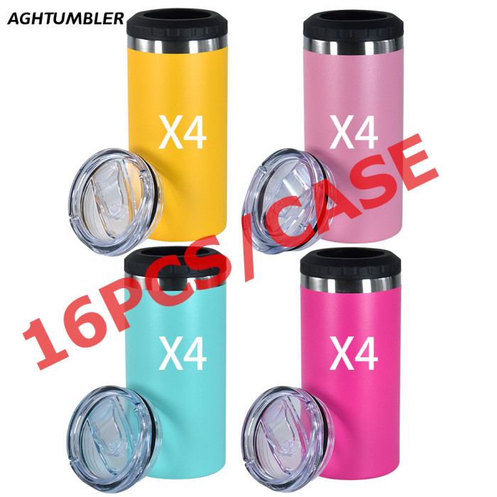 US Warehouse 16oz 4 in 1 Powder Coated Can Cooler with Opener