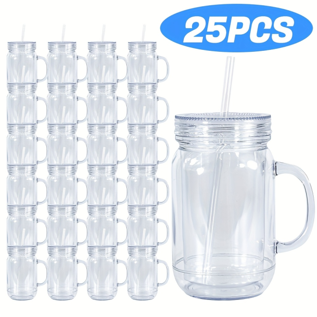 US Warehouse 20oz clear Acrylic plastic snow globe Cup with Handle and Plugs,pre-hole