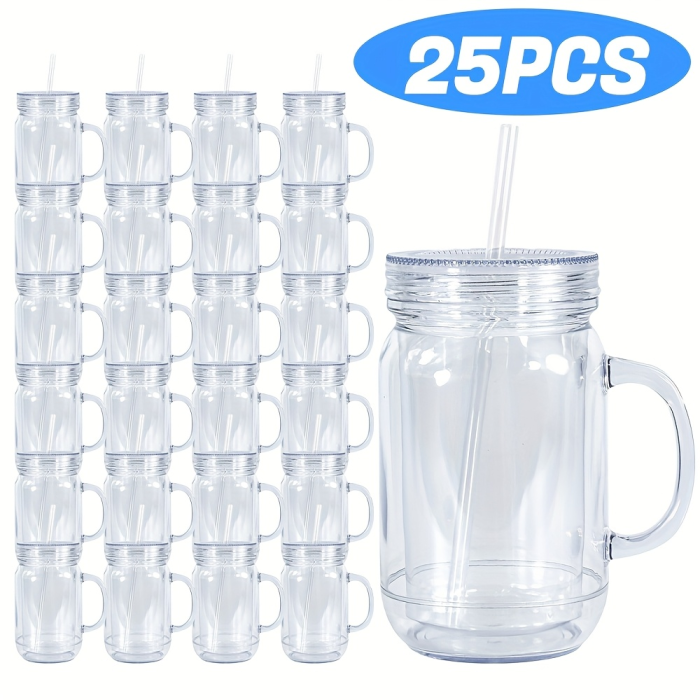 US Warehouse 20oz clear Acrylic plastic snow globe Cup with Handle and Plugs,pre-hole