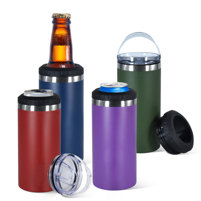 US Warehouse 16oz 4 in 1 Powder Coated Can Cooler with Opener