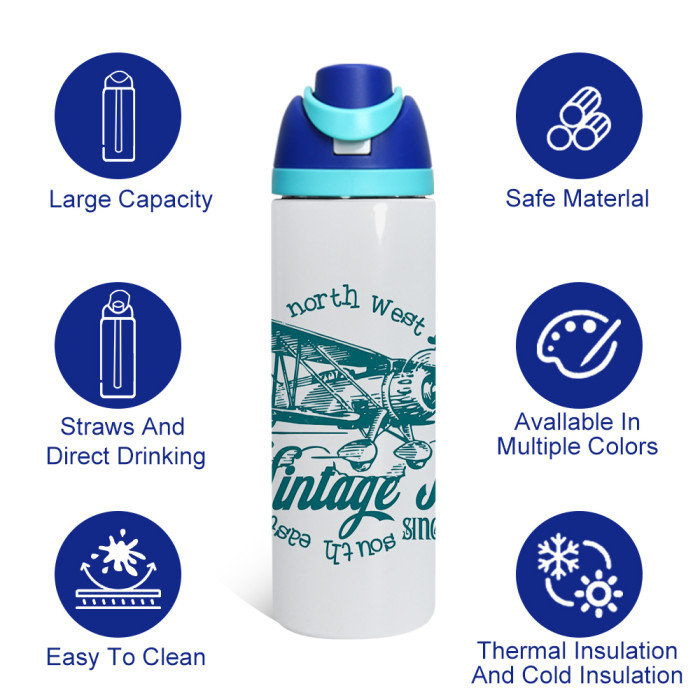 US Warehouse No Pit 24oz sublimation water bottle FreeSip Insulated Stainless Steel Water Bottle with Straw