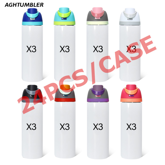 US Warehouse No Pit 24oz sublimation water bottle FreeSip Insulated Stainless Steel Water Bottle with Straw