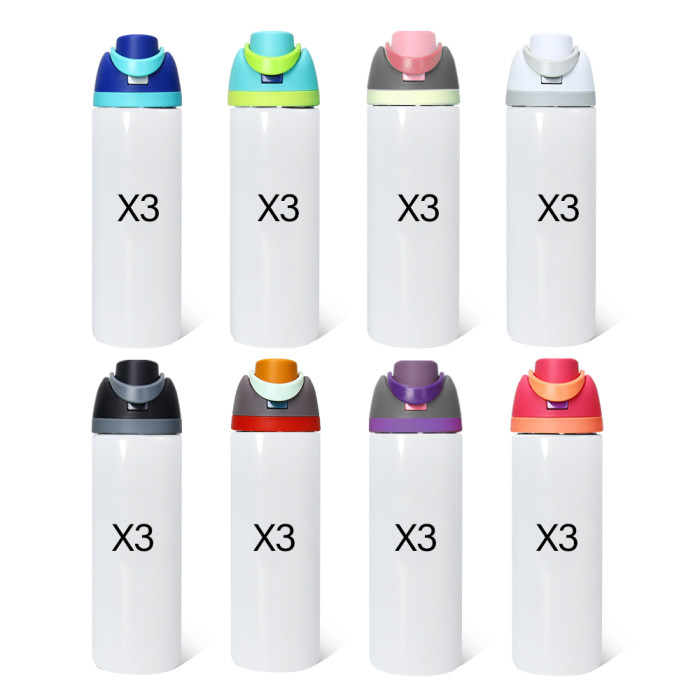 US Warehouse No Pit 24oz sublimation water bottle FreeSip Insulated Stainless Steel Water Bottle with Straw