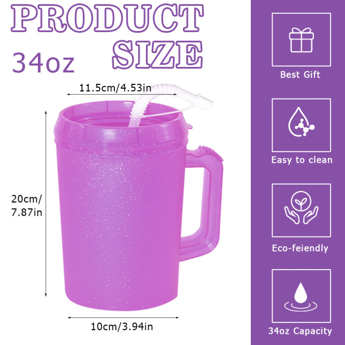 US Warehouse BPA FREE 34oz Glitter Plastic travel Cup Mugs (Not for sublimation)