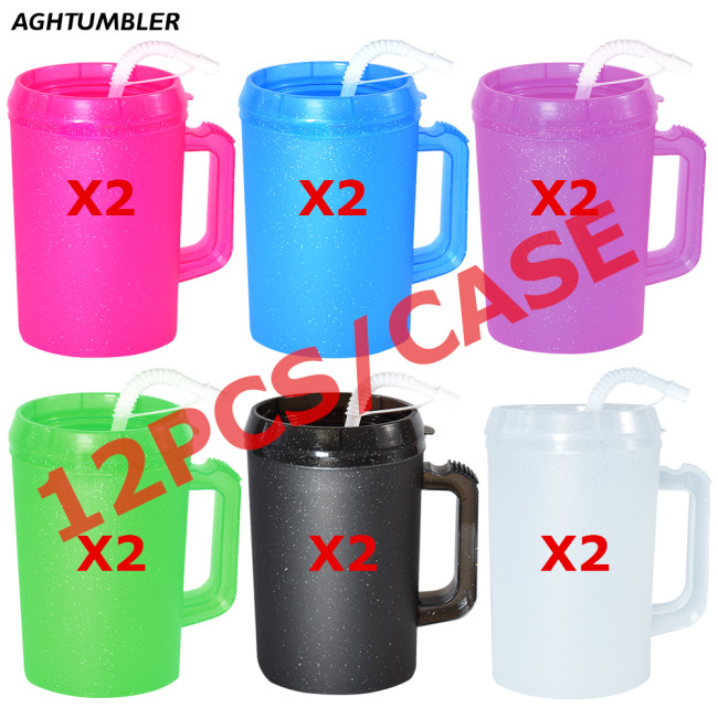US Warehouse BPA FREE 34oz Glitter Plastic travel Cup Mugs (Not for sublimation)