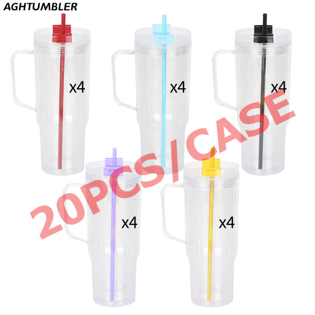 US Warehouse 40oz clear Acrylic plastic snow globe Cup with colored straws+plugs