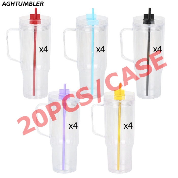 US Warehouse 40oz clear Acrylic plastic snow globe Cup with colored straws+plugs