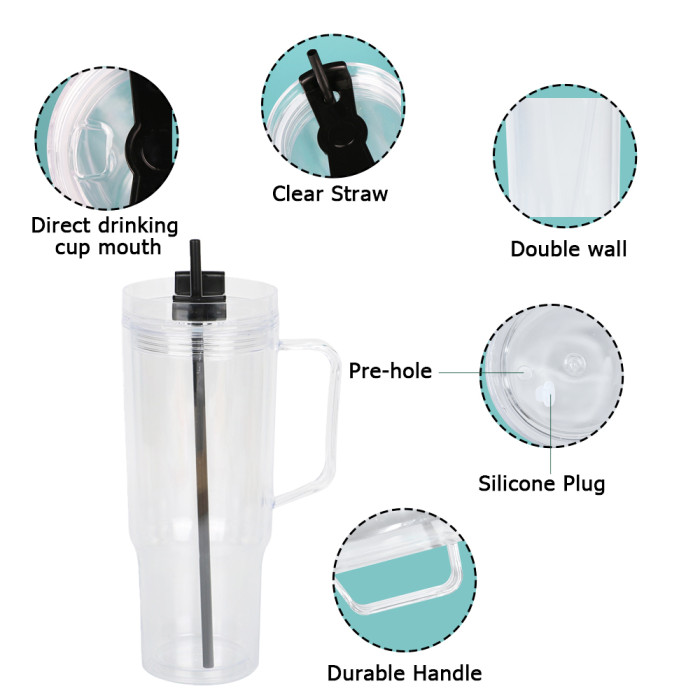 US Warehouse 40oz clear Acrylic plastic snow globe Cup with colored straws+plugs