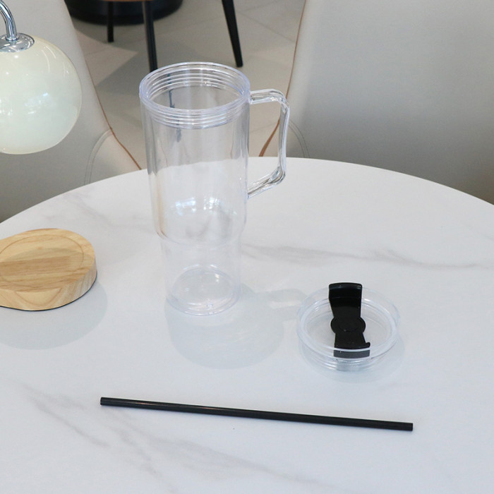 US Warehouse 40oz clear Acrylic plastic snow globe Cup with colored straws+plugs