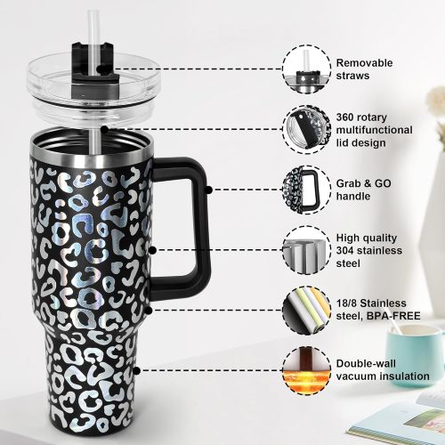 US Warehouse 40OZ powder coated tumbler with leopard print(Not for sublimation)