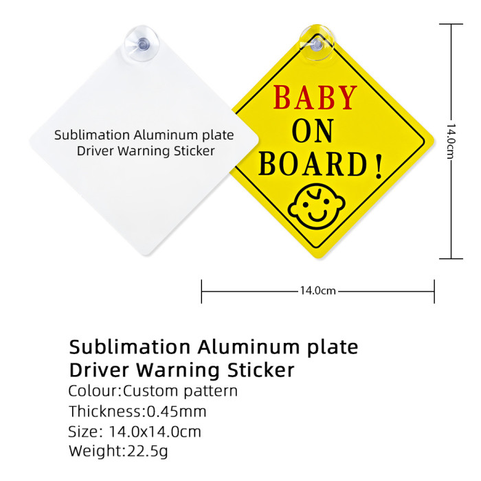 China warehosue 100pcs Aluminum Sublimation Driver Warning Sticker Removable Car Safety Warning signs
