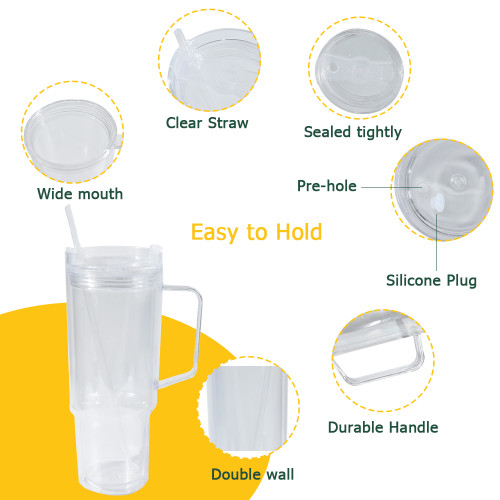 US Warehouse 40oz clear Acrylic plastic snow globe Cup with plugs Mixed colored lid and straw