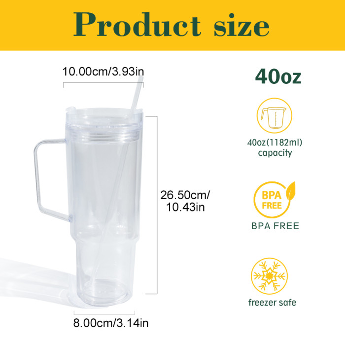 US Warehouse 40oz clear Acrylic plastic snow globe Cup with plugs Mixed colored lid and straw