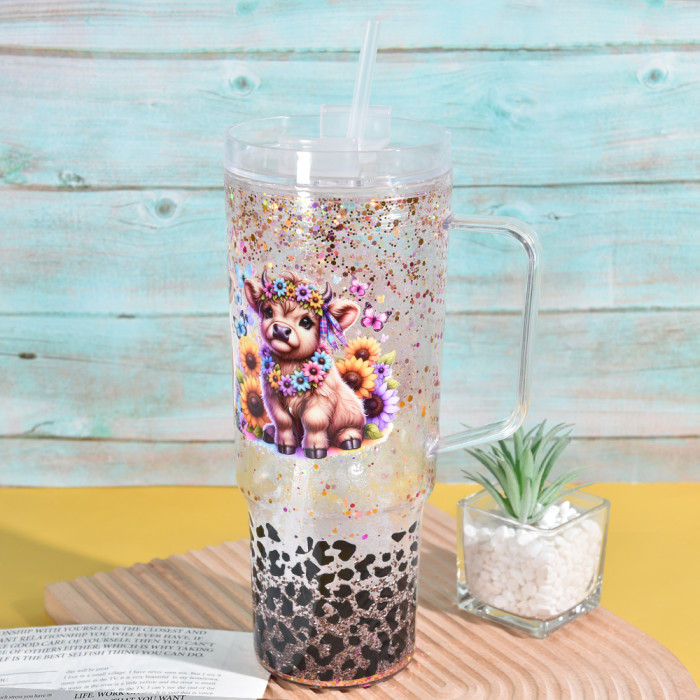 US Warehouse 40oz clear Acrylic plastic snow globe Cup with plugs Mixed colored lid and straw