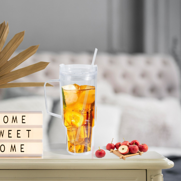 US Warehouse 40oz clear Acrylic plastic snow globe Cup with plugs Mixed colored lid and straw