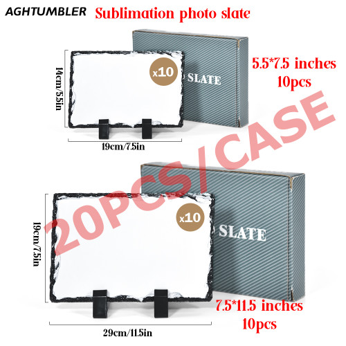 US Warehouse 20pcs Sublimation blanks rock slate photo slate 10pcs 6*8+10pcs 8*12 inches