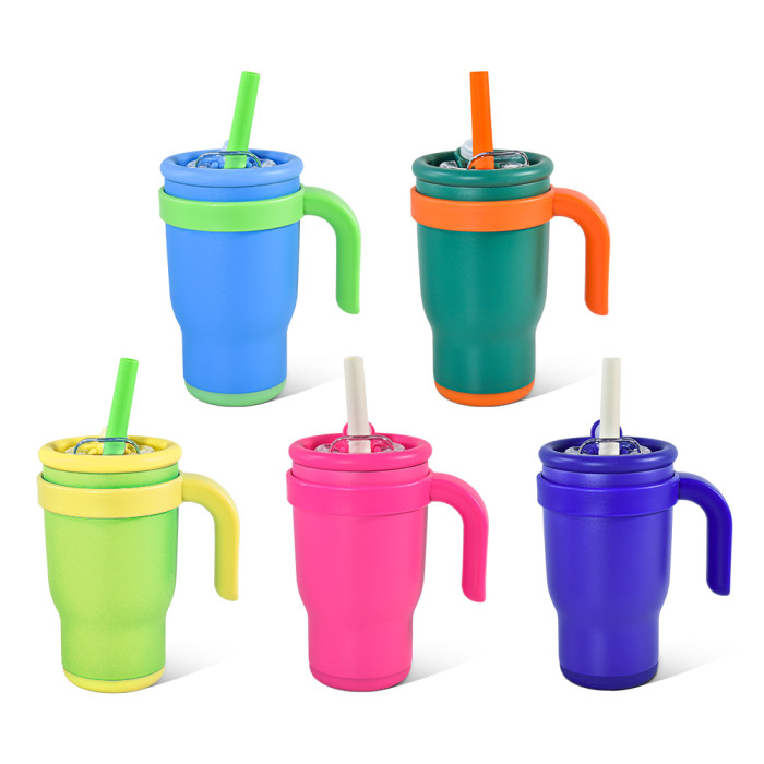 US Warehouse 14oz powder coated Colored Stainless Steel Kids water bottle Cups Tumblers
