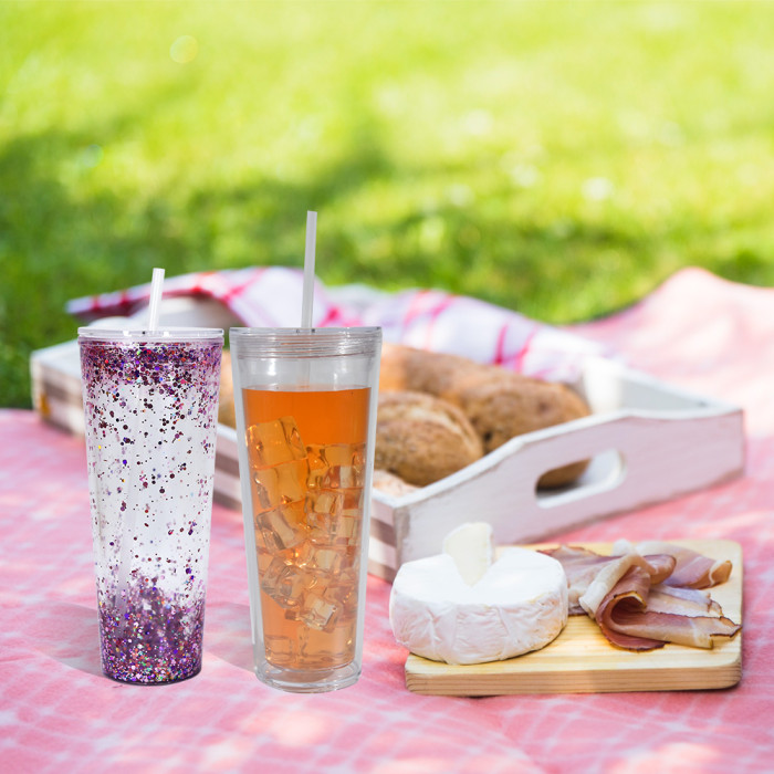 US warehosue BPA Free Double Wall Acrylic 24oz Clear Snow Globe Plastic Cup