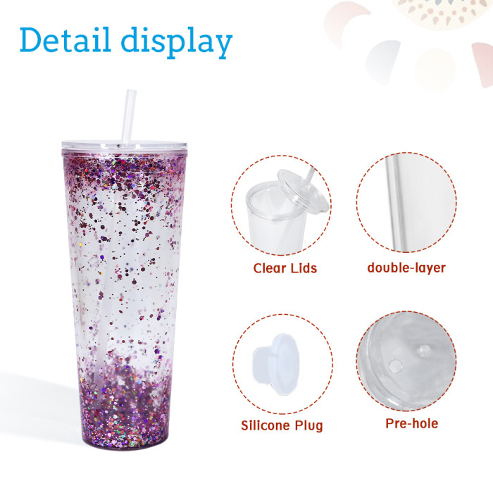 US warehosue BPA Free Double Wall Acrylic 24oz Clear Snow Globe Plastic Cup