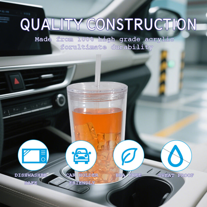 US warehosue BPA Free Double Wall Acrylic 24oz Clear Snow Globe Plastic Cup