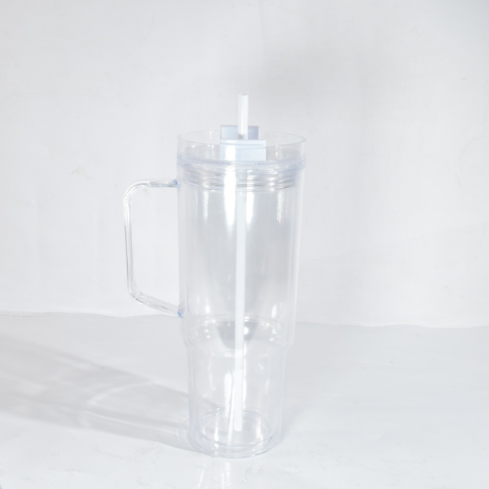 US Warehouse 40oz clear Acrylic plastic snow globe Cup with plugs Mixed colored lid and straw