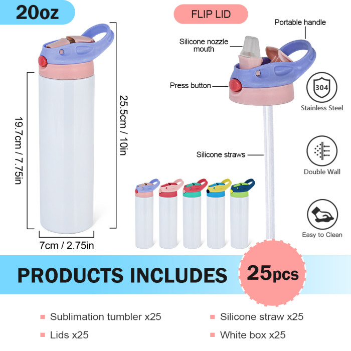 China Warehouse 20oz Top Flip Sublimation Straight Water Bottle