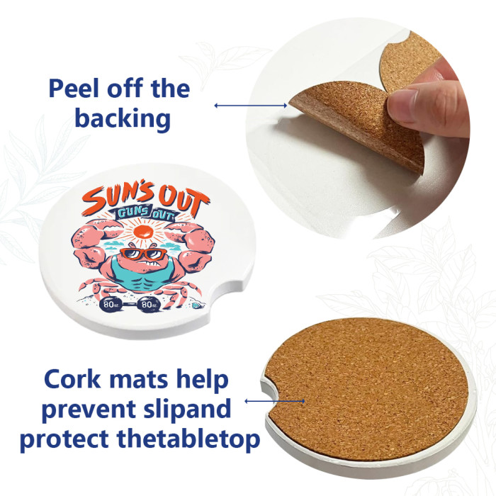 US Warehouse 2.6 inches sublimation ceramic car coaster with cork Sticker