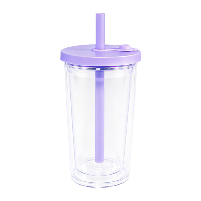 US warehosue 16oz Acrylic Clear Snow Globe Cup with Colored leakproof lid+straw,pre-hole with plug