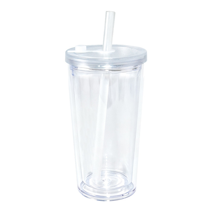 US warehosue 16oz Acrylic Clear Snow Globe Cup with Colored leakproof lid+straw,pre-hole with plug