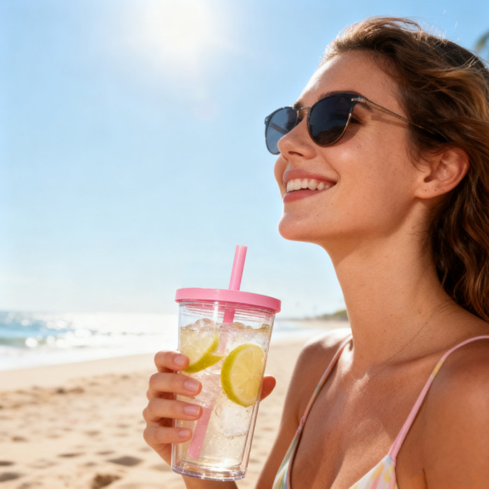 US warehosue 16oz Acrylic Clear Snow Globe Cup with Colored leakproof lid+straw,pre-hole with plug