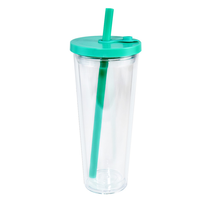 US warehosue 24oz Double Wall Acrylic Clear Snow Globe Cup with Colored leakproof lid+straw,pre-hole with plug
