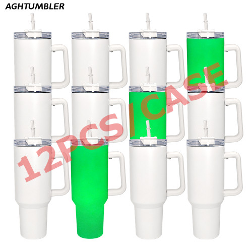 US Warehouse 40oz White To Green glow in the dark sublimation tumbler