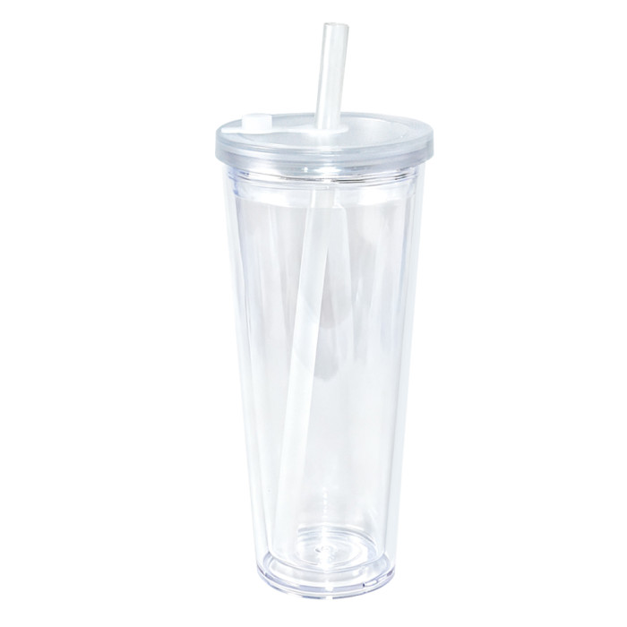 US warehosue 24oz Double Wall Acrylic Clear Snow Globe Cup with Colored leakproof lid+straw,pre-hole with plug