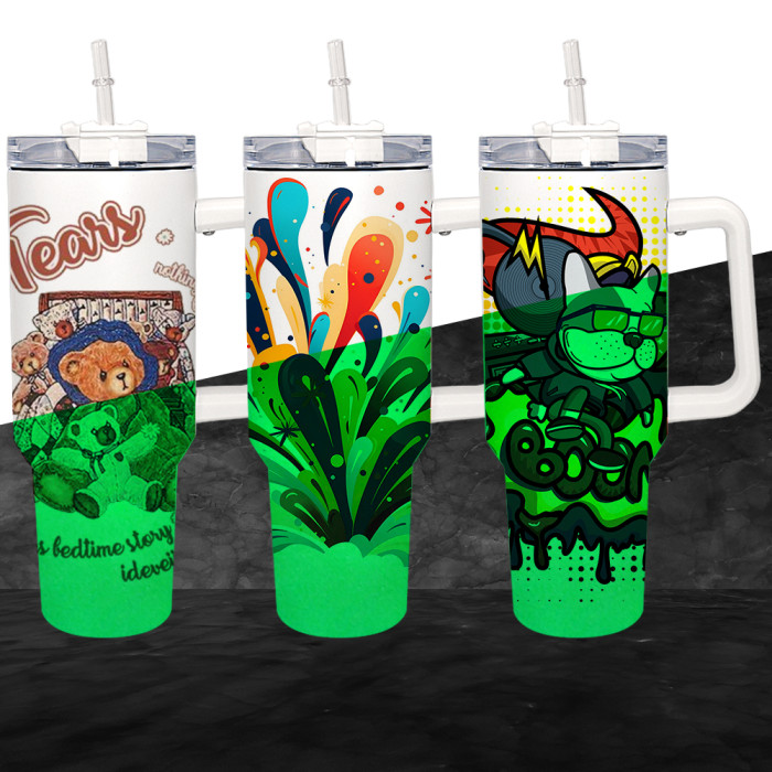 US Warehouse 40oz White To Green glow in the dark sublimation tumbler