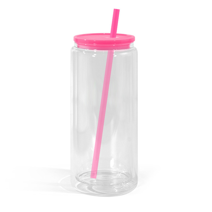US Warehouse 20oz Double Wall clear Acrylic plastic snow globe Cup with colored lids/Straw,pre-hole
