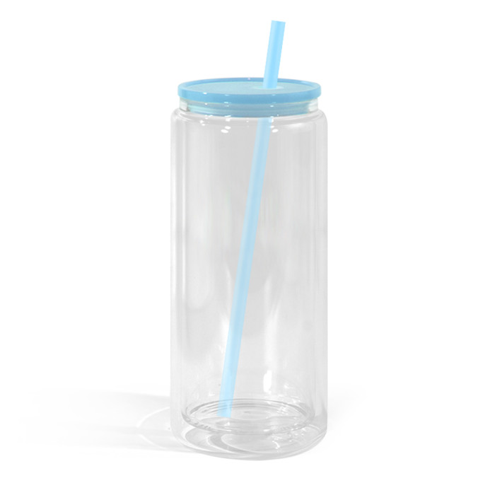 US Warehouse 20oz Double Wall clear Acrylic plastic snow globe Cup with colored lids/Straw,pre-hole