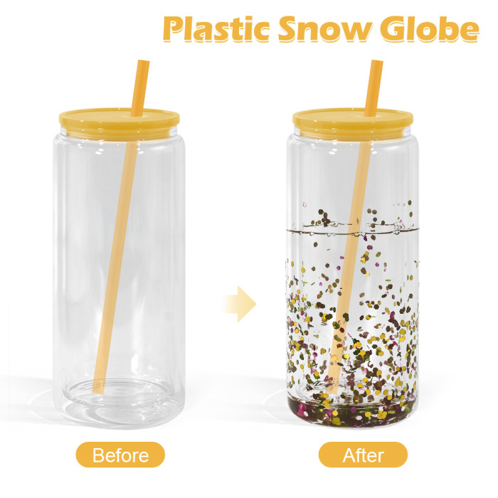US Warehouse 20oz Double Wall clear Acrylic plastic snow globe Cup with colored lids/Straw,pre-hole