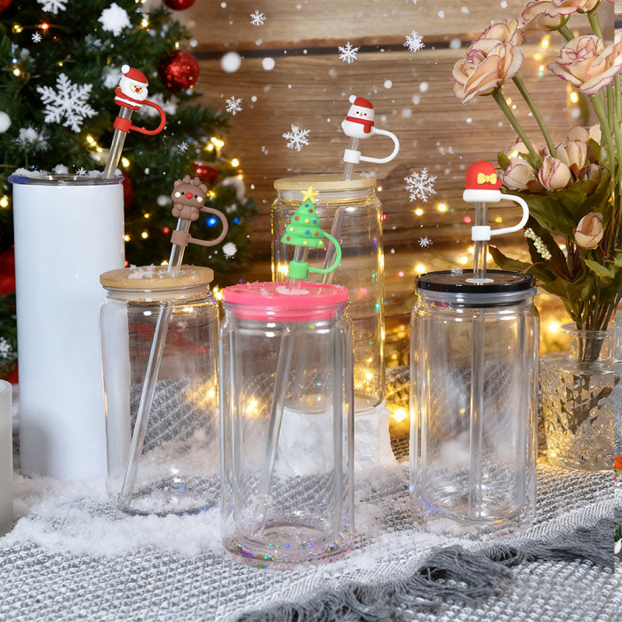 US Warehouse Reusable 10mm Christmas Silicone Straw Topper/Covers(Fit dia 7-8 cm straw)