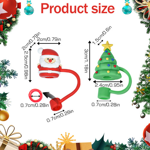 US Warehouse Reusable 10mm Christmas Silicone Straw Topper/Covers(Fit dia 7-8 cm straw)