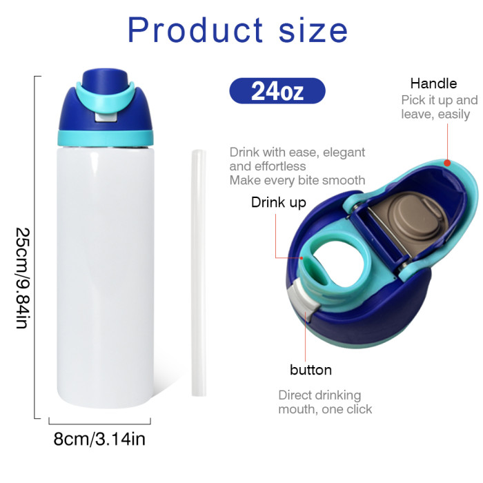Pre-sale  US Warehouse 30 cases/720 pcs No Pit 24oz sublimation water bottle FreeSip Insulated Stainless Steel Water Bottle with Straw